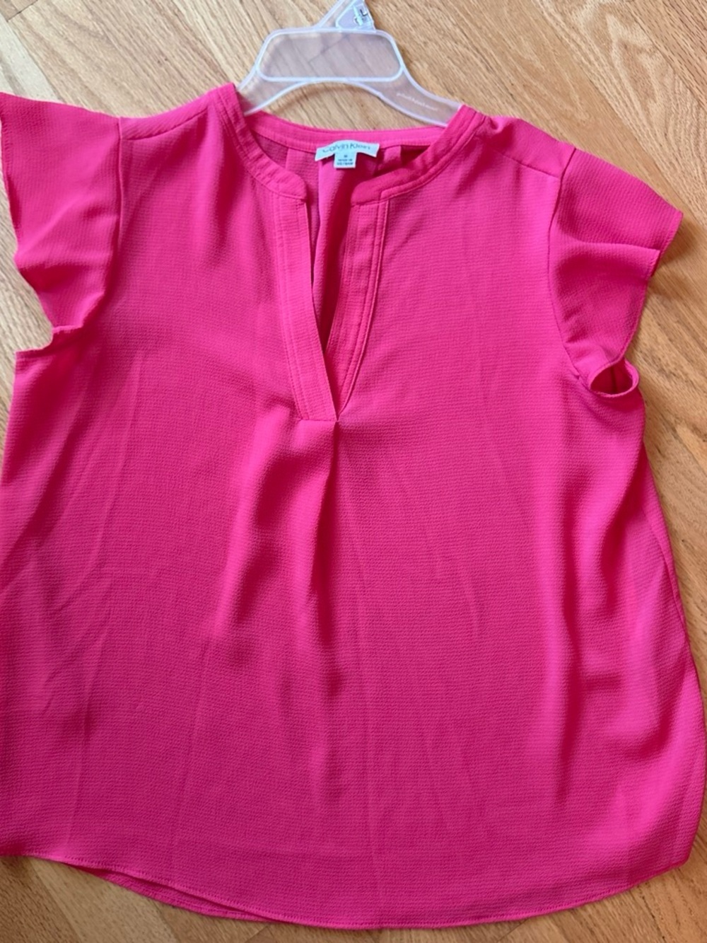 Calvin Klein Bright Pink Split-Neck Flutter Sleeve Blouse